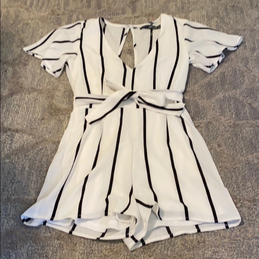 white and black striped flowey romper